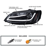 Coolstuffguru Compatible with Volkswagen Jetta MK6 Euro Glossy Black Projector Headlights+LED Light Bar