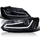 Coolstuffguru Compatible with Volkswagen Jetta MK6 Euro Glossy Black Projector Headlights+LED Light Bar