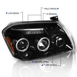 Coolstuffguru Compatible with Dodge Magnum Jet Black LED Dual Halo Projector Headlights Head Lamps Left+Right