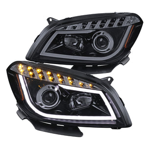 Coolstuffguru Compatible with Chevy Malibu Glossy Black LED Strip Bar Projector Headlights+LED Signal Lamps