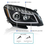 Coolstuffguru Compatible with Chevy Malibu LED Signal Projector Headlights Head Lamps Black Left+Right