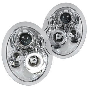 Coolstuffguru Compatible with Mini Cooper Chrome Clear Halo Projector Head Lights