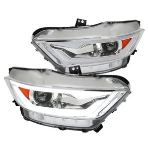 Coolstuffguru LED Bar Chrome Housing Clear Lens Projector Headlights Compatible with Ford Mustang HID/Xenon Models 2015-2017, 2018-2020 Mustang Shelby, L+R Pair Head Light Lamp Assembly