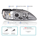 Coolstuffguru Compatible with Ford Mustang Led Halo Chrome Clear Projector Head Lights