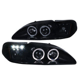 Coolstuffguru Compatible with Ford Mustang Cobra Halo LED Full Glossy Black Projector Headlights Headlamps