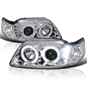 Coolstuffguru Compatible with Ford Mustang Led Chrome Clear Projector Head Lights