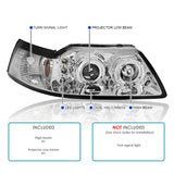 Coolstuffguru Compatible with Ford Mustang Dual Halo Projector Headlights Chrome Head Lamps Pair