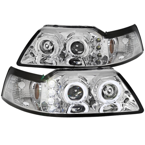 Coolstuffguru Compatible with Ford Mustang Dual Halo Projector Headlights Chrome Head Lamps Pair