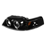 Coolstuffguru Compatible with Ford Mustang Replacement LED+Dual Jet Black Halo Projector Headlights Pair