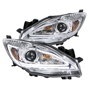 Coolstuffguru Compatible with Mazda 3 Crystal Chrome Clear LED Strip Projector Headlights Pair