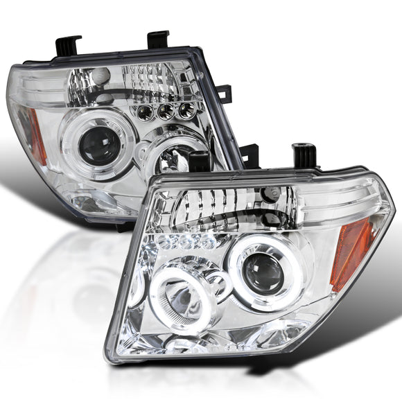 Coolstuffguru Compatible with Nissan Pathfinder/Frontier Chrome Clear Halo Led Projector Head Lights