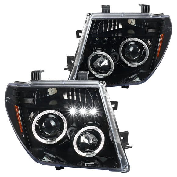 Coolstuffguru Compatible with Nissan Frontier Pathfinder Jet Black Halo Projector Headlights Left+Right