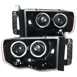 Coolstuffguru Compatible with Dodge Ram 1500 2500 3500 Pickup Halo Jet Black Projector Headlights Left+Right