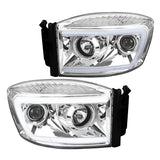 Coolstuffguru LED Light Bar Chrome Housing Clear Lens Projector Headlights Compatible with Dodge Ram 1500 2006-2008, 06-09 2500 3500, L+R Pair Head Light Lamp Assembly