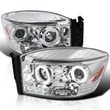 Coolstuffguru Compatible with Dodge Ram Halo Led Chrome Clear Projector Head Lights