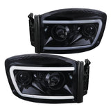 Coolstuffguru LED Light Bar Glossy Black Housing Smoke Lens Projector Headlights Compatible with Dodge Ram 1500 2006-2008, 06-09 2500 3500, L+R Pair Head Light Lamp Assembly