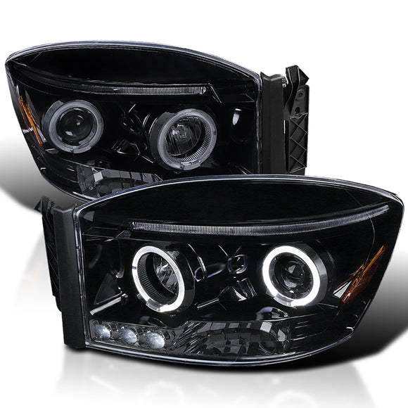 Coolstuffguru Compatible with Dodge Ram 1500 2500 Smoked Lens Glossy Black Halo Projector Head Lights