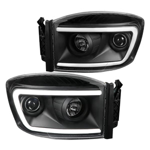 Coolstuffguru LED Light Bar Black Housing Clear Lens Projector Headlights Compatible with Dodge Ram 1500 2006-2008, 06-09 2500 3500, L+R Pair Head Light Lamp Assembly