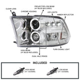 Coolstuffguru Compatible with Dodge Ram 2500 Dual Halo Chrome Clear Projector Head Lights