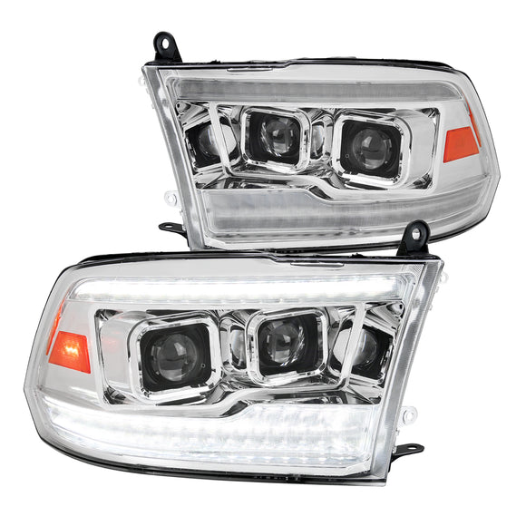 Coolstuffguru Clear Switchback LED Sequential Signal Projector Headlights Compatible with Dodge Ram 1500 2009-2018 L+R Pair Head Light Lamp Assembly