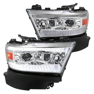 Coolstuffguru Chrome Housing Clear Lens Projector Headlights with Sequential Turn Signal LED Bar Compatible with Dodge Ram 1500 2019-2022