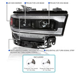 Coolstuffguru Black Housing Clear Lens Dual Projector Headlight Sequential Signal LED Strip Compatible with Dodge Ram 2500 3500 2019-2022