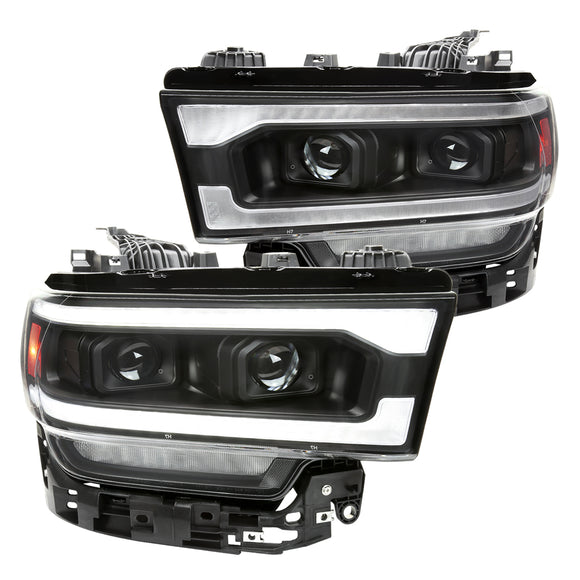 Coolstuffguru Black Housing Clear Lens Dual Projector Headlight Sequential Signal LED Strip Compatible with Dodge Ram 2500 3500 2019-2022