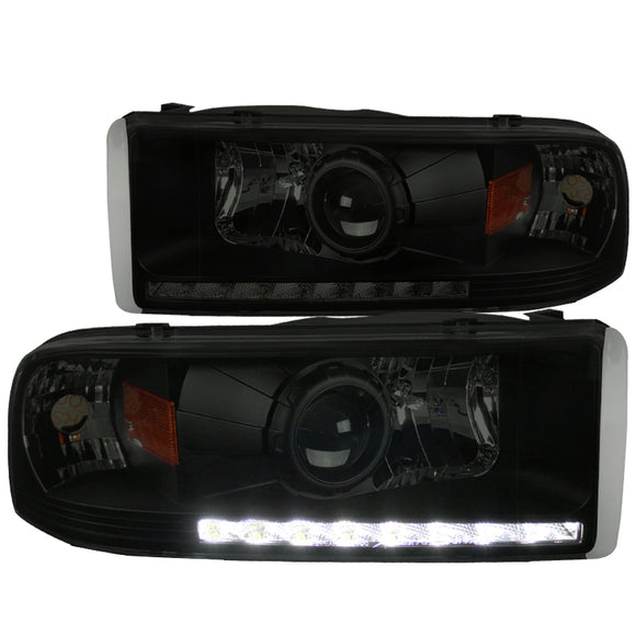 Coolstuffguru Compatible with Dodge Ram 1500/2500/3500 Pickup Black/Smoke LED Projector Headlights Pair