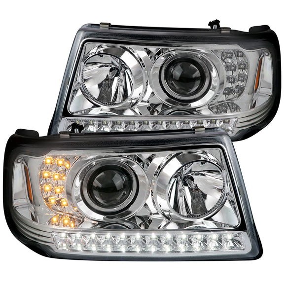 Coolstuffguru LED Light Bar Chrome Housing Clear Lens Projector Headlights w/LED Signal Compatible with Ford Ranger 2001-2011 L+R Pair Head Light Lamp Assembly