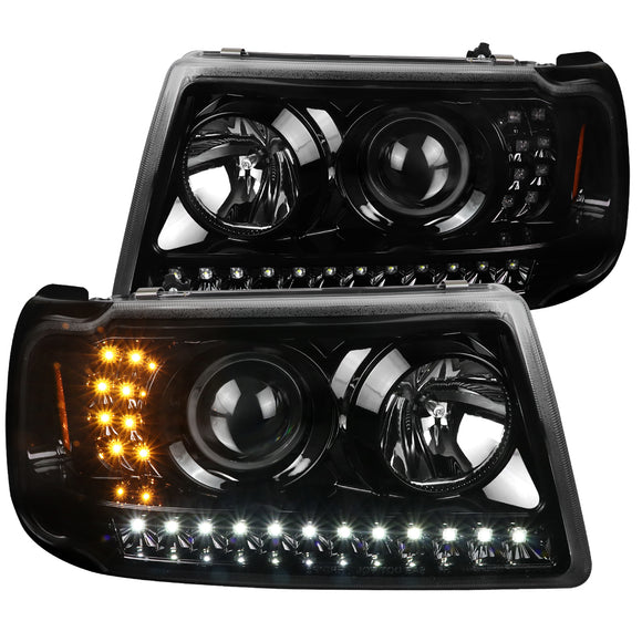 Coolstuffguru Jet Black LED Strip Projector Headlights Corner Lamps Compatible with Ford Ranger 2001-2011 L+R Pair Head Light Lamp Assembly