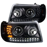 Coolstuffguru LED Light Bar Black Housing Clear Lens Projector Headlights w/LED Signal Compatible with Ford Ranger 2001-2011 L+R Pair Head Light Lamp Assembly