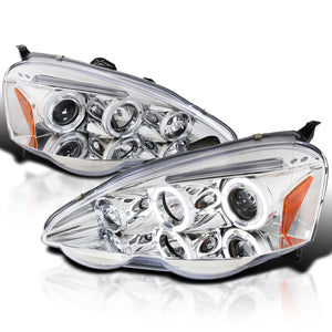 Coolstuffguru Compatible with Acura Rsx Jdm Halo Chrome Clear Projector Head Lights