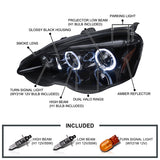 Coolstuffguru Compatible with Acura Rsx Dual Halo Glossy Black Projector Headlights