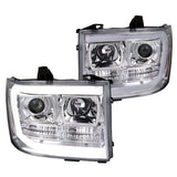 Coolstuffguru LED Light Bar Chrome Housing Clear Lens Projector Headlights Compatible with GMC Sierra 1500 / 1500 Denali 2007-2013 L+R Pair Head Light Lamp Assembly