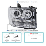 Coolstuffguru Compatible with GMC Sierra 1500/2500/3500 Chrome Clear Halo LED Projector Headlights