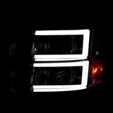 Coolstuffguru LED Light Bar Smoke Lens Projector Headlights Compatible with GMC Sierra 1500 / 1500 Denali 2007-2013, 07-14 1500HD 2500HD 3500HD, Hybrid, L+R Pair Head Light Lamp Assembly