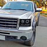 Coolstuffguru Compatible with GMC Sierra 1500/2500/3500 Glossy Black Halo LED Projector Headlights