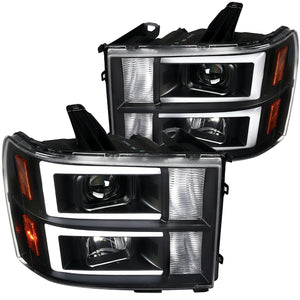 Coolstuffguru Compatible with GMC Sierra 1500 2500HD 3500HD LED Bar Black Projector Headlights Pair