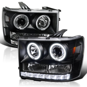 Coolstuffguru Compatible with GMC Sierra 1500 2500 3500 HD SMD Led Dual Halo Projector Black Headlights