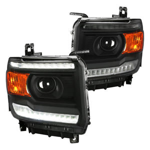 Coolstuffguru Black Housing Clear Lens Projector Headlights w/ LED Compatible with GMC Sierra 1500 Base Denali SLE SLT 2014-2018, 15-19 Sierra 2500HD 3500HD, L+R Pair Head Light Lamp Assembly