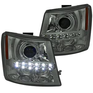 Coolstuffguru Compatible with Chevy Silverado Avalanche Smoke 2in1 Projector Headlights w/LED DRL Strips