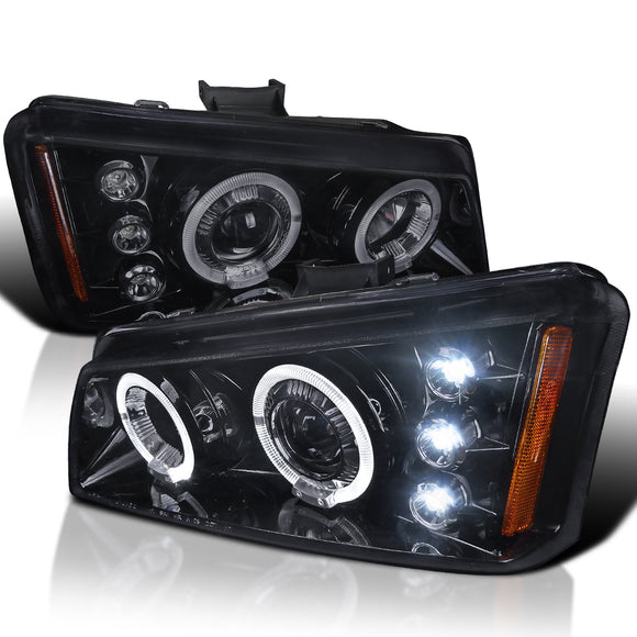 Coolstuffguru Compatible with Chevy Silverado Avalanche Glossy Black LED Dual Halo Projector Headlights