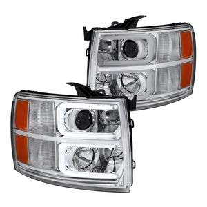 Coolstuffguru Compatible with Chevy Silverado Pickup Clear LED DRL Bar Projector Headlights Headlamps Pair