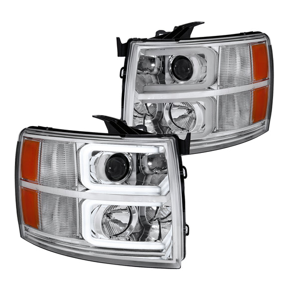 Coolstuffguru Compatible with Chevy Silverado Pickup Clear LED DRL Bar Projector Headlights Headlamps Pair