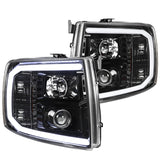 Coolstuffguru Compatible with Chevy Silverado Pickup Jet Black Projector Headlights w/ LED DRL Bar Lamps