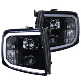 Coolstuffguru Compatible with Chevy Silverado Pickup Cab Glossy Black Projector Headlights w/LED DRL Bar