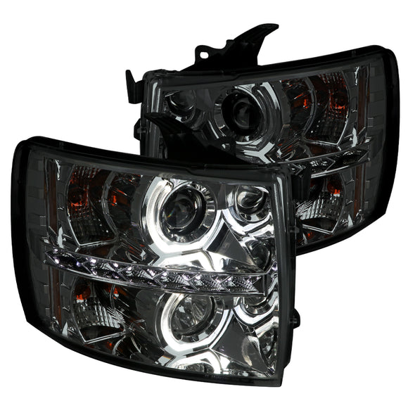 Coolstuffguru Dual Halo Projector Headlights Smoke Lens with LED DRL Compatible with 2007-2014 Chevrolet Silverado