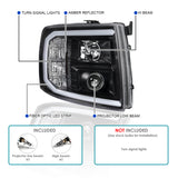 Coolstuffguru Compatible with Chevy Silverado Pickup Black Projector Headlights w/ LED DRL Bar Pair Lamp