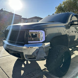 Coolstuffguru Compatible with Chevy Silverado Pickup Black Projector Headlights w/ LED DRL Bar Pair Lamp