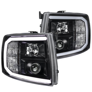 Coolstuffguru Compatible with Chevy Silverado Pickup Black Projector Headlights w/ LED DRL Bar Pair Lamp